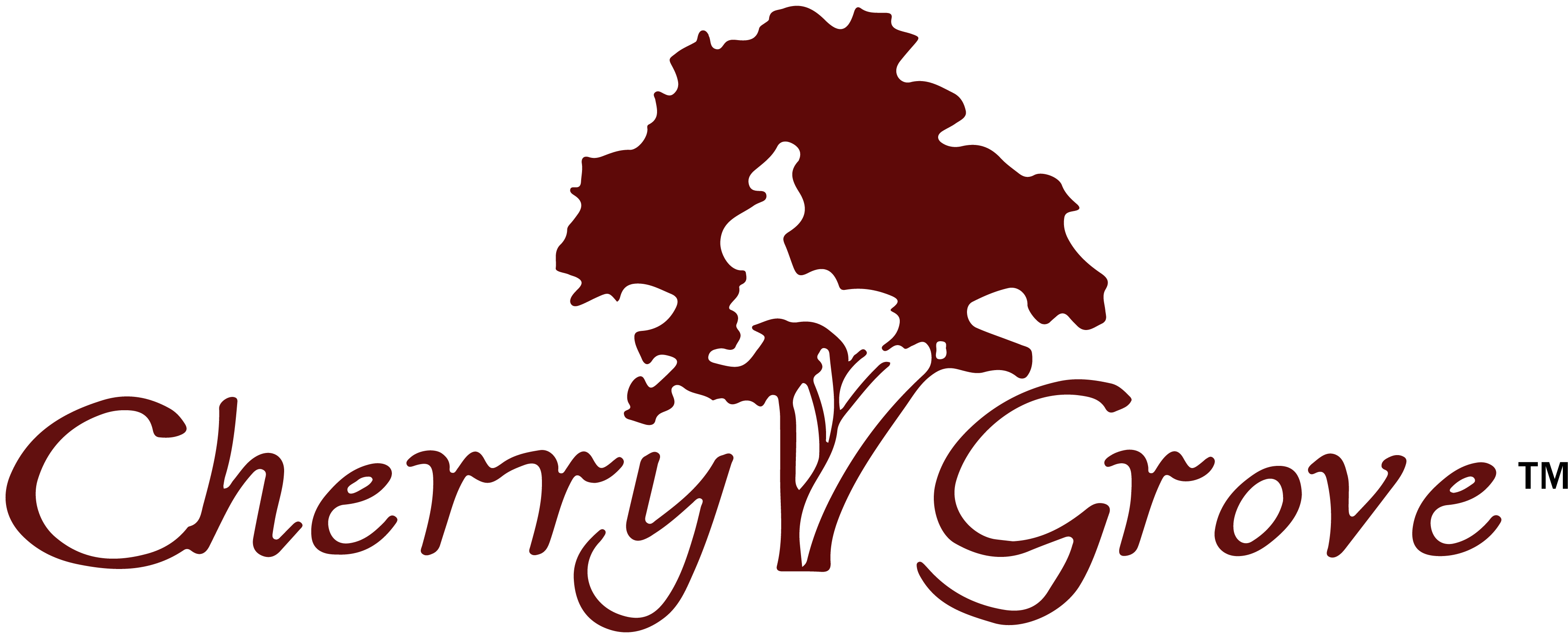 A logo with a tree and the text "Cherry Grove" in cursive font.